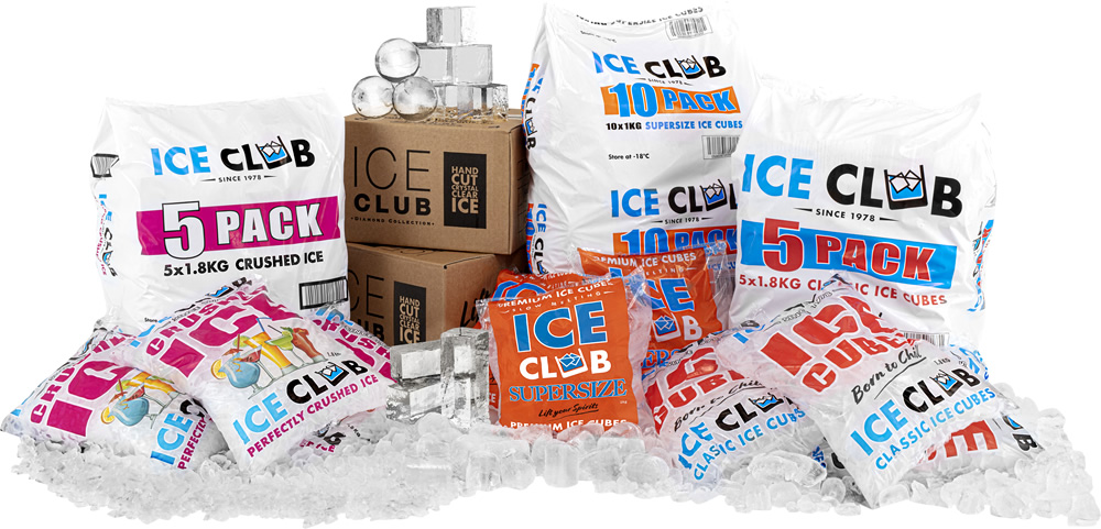 Ice Club - Classic Ice Cube, Supersize Ice Cubes and Crushed Ice.
