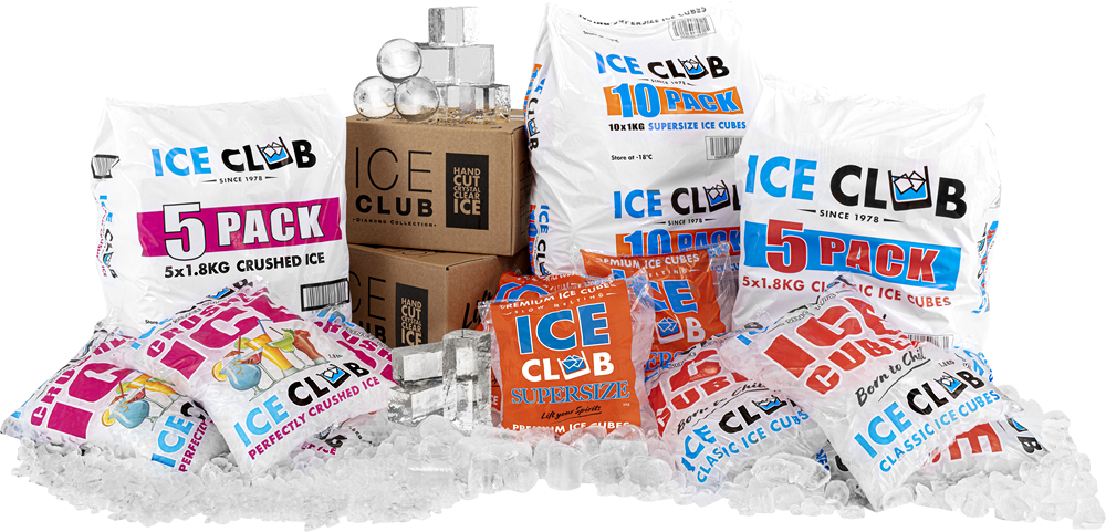 Ice Club - Classic Ice Cube, Crushed Ice and Supersize Ice Cubes.